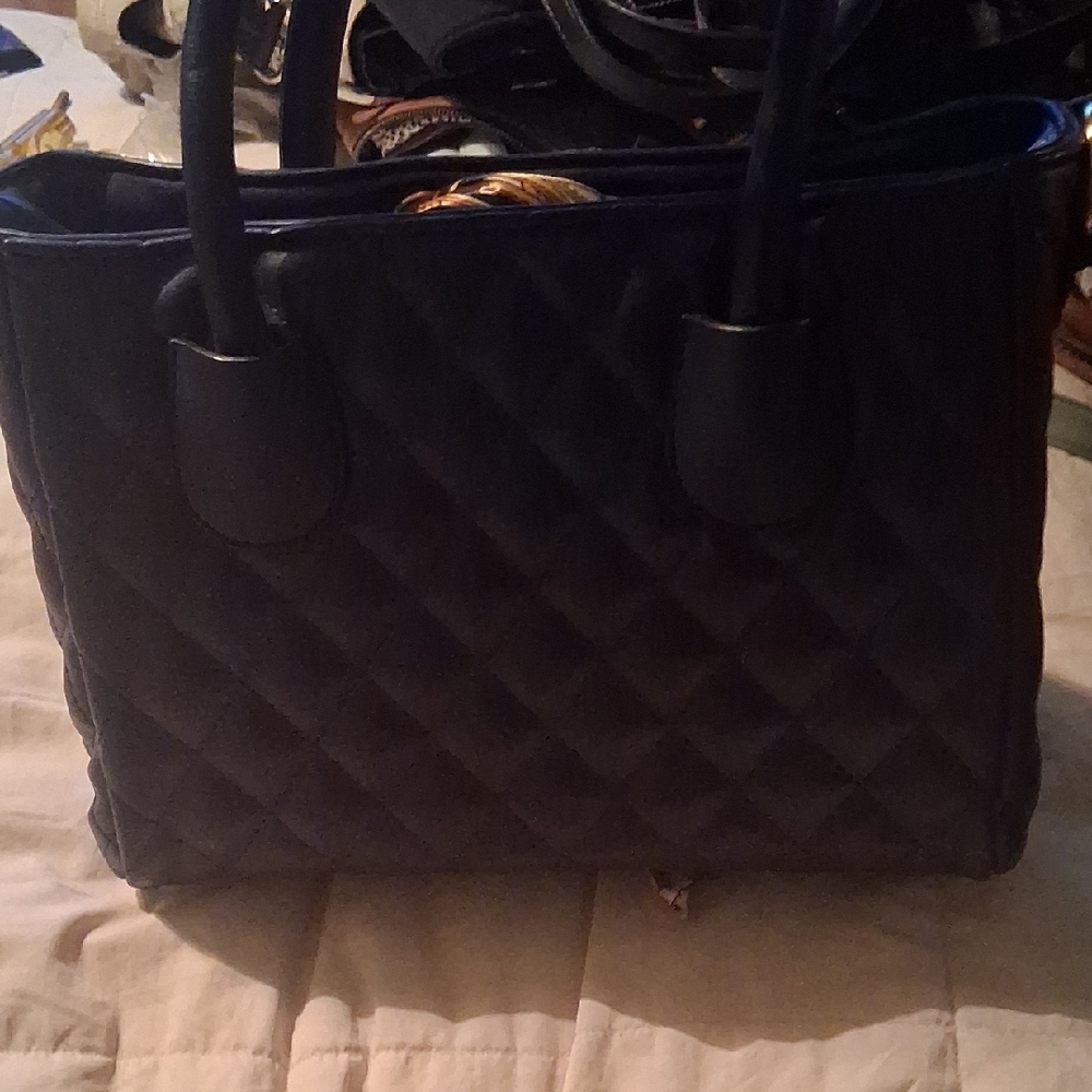 Chic Quilted Navy Satchel with Scarf Accent - Picture 2 of 7